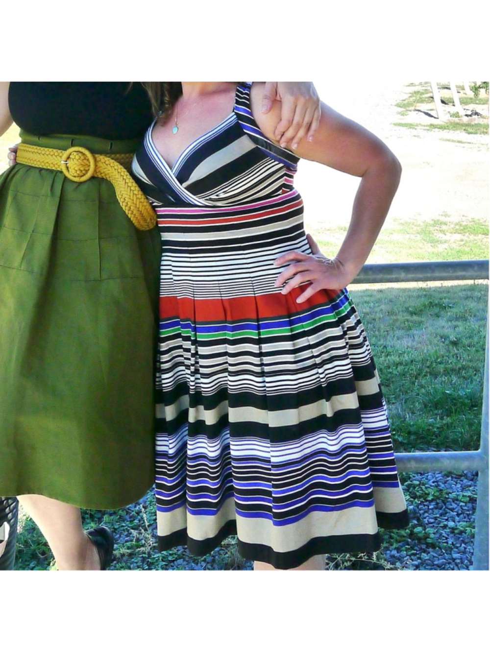 Calvin Klein Multicolor Striped Fit & Flare Pleated Sundress Cotton Stretch Midi - Picture 6 of 16